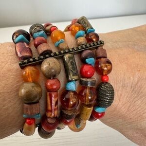 Vibrant Red and Orange Beaded Bracelets Set